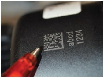 Obr. 1 Datamatrix kód značený vláknovým laserem do plastu